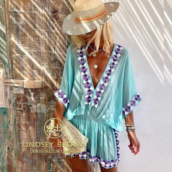 silk luxury resort wear worn by anna mavridis