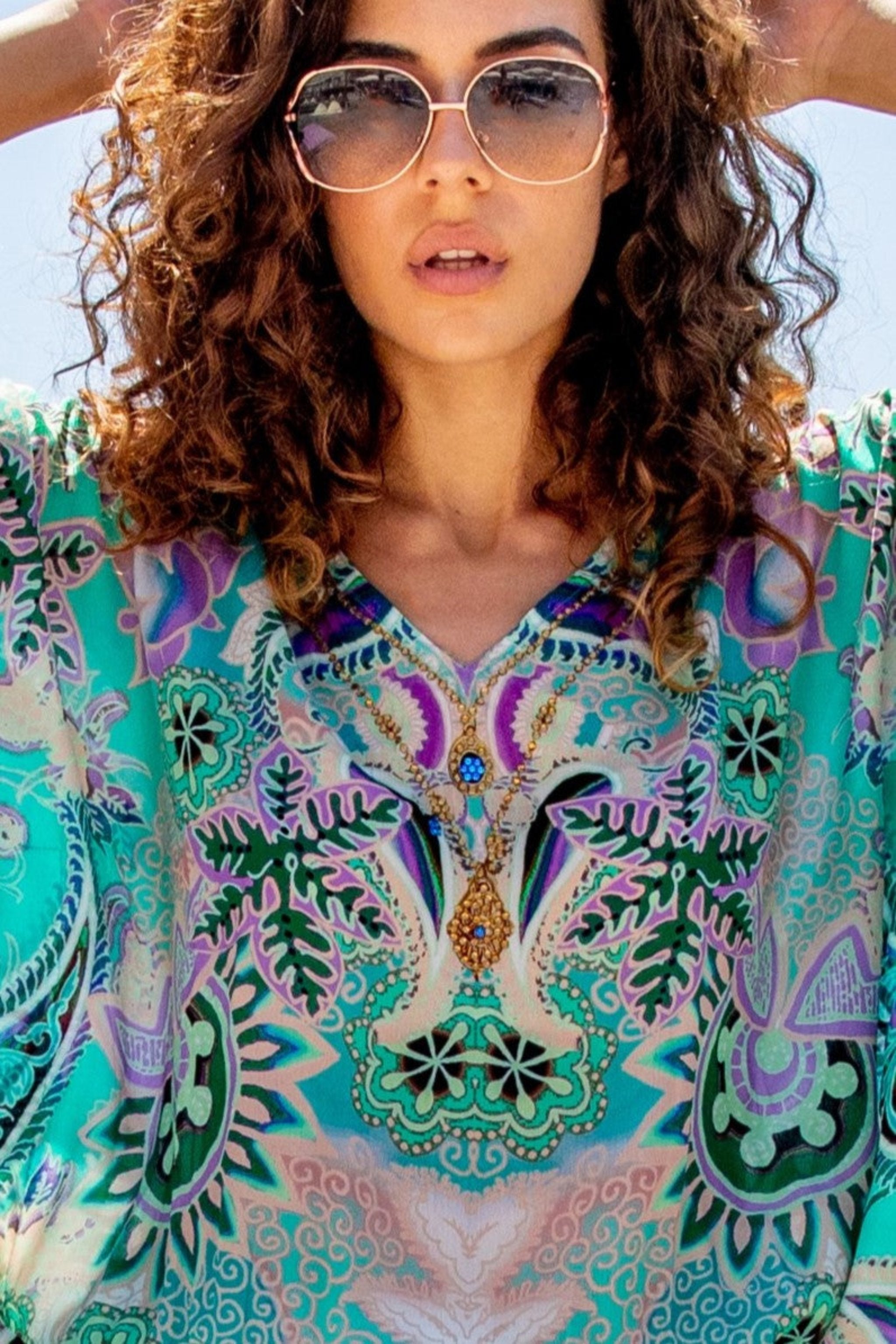 Aqua silk blouson beach cover up by lindsey brown resort wear