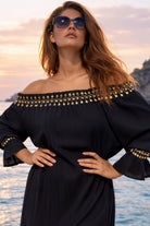 black cotton bardot beach dresses to wear on a caribbean cruise holiday by lindsey brown