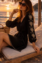 black cotton beach dress long sleeves 
