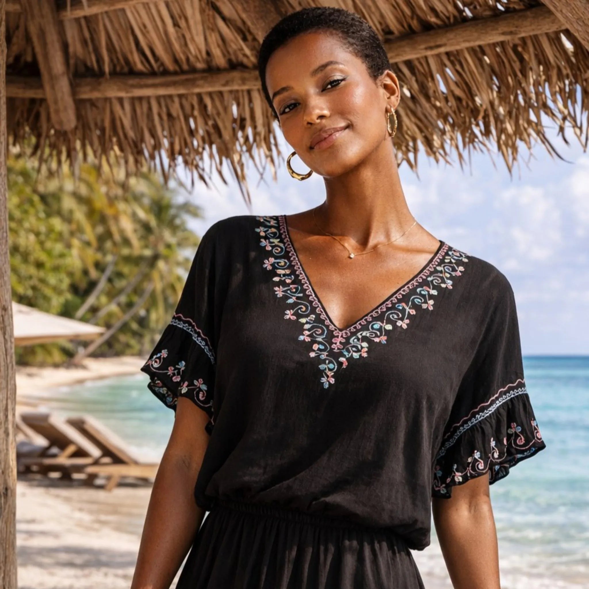 black cotton v neck beach dresses to wear on holiday 
