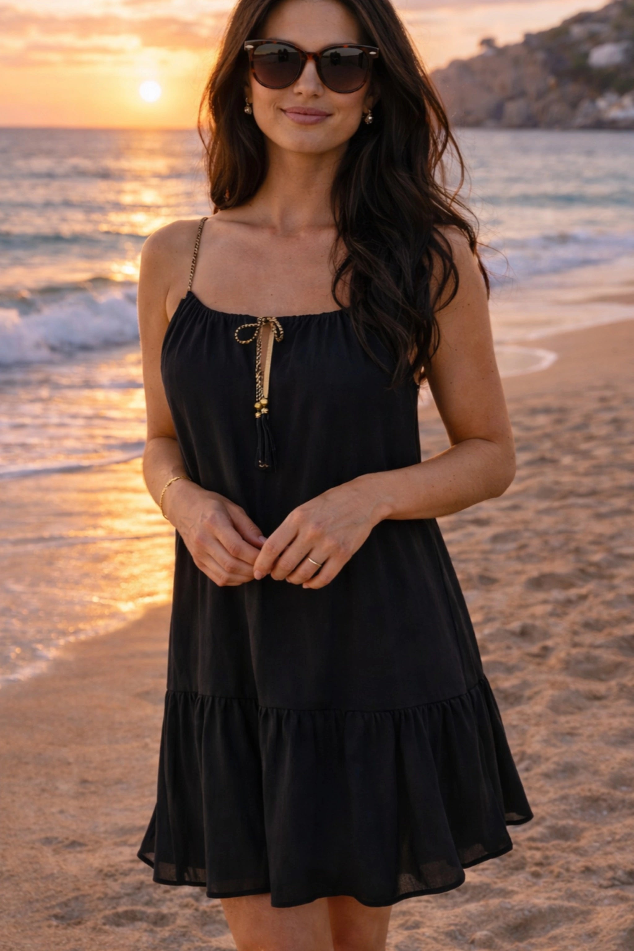 black cotton natural fibre sleeveless beach dress