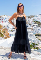 black designer maxi holiday dress by Lindsey Brown resort wear 