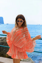 Orange short v neck silk drop waisted kaftan dress by lindsey brown resort wear 