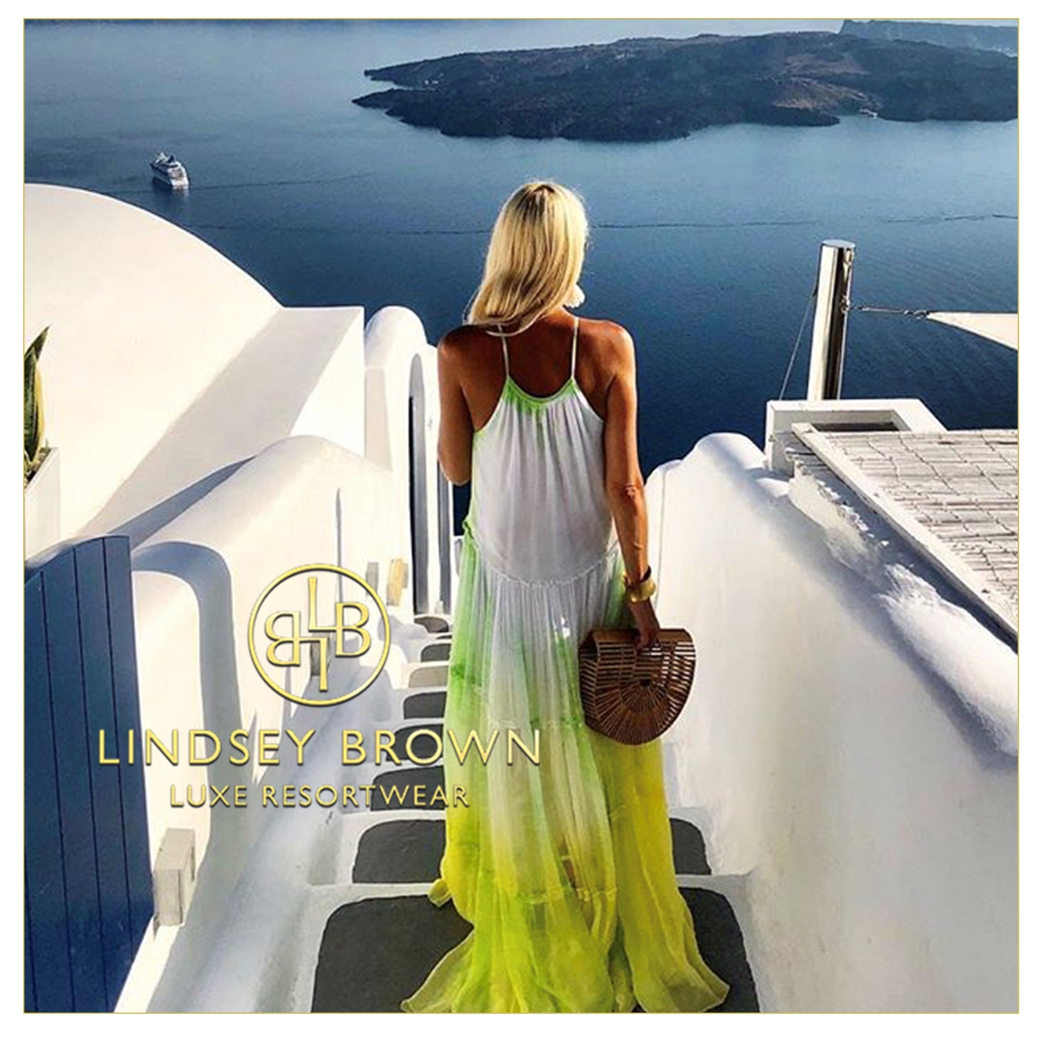Santorini silk maxi dresses to wear on holiday by Lindsey Brown luxury resort wear
