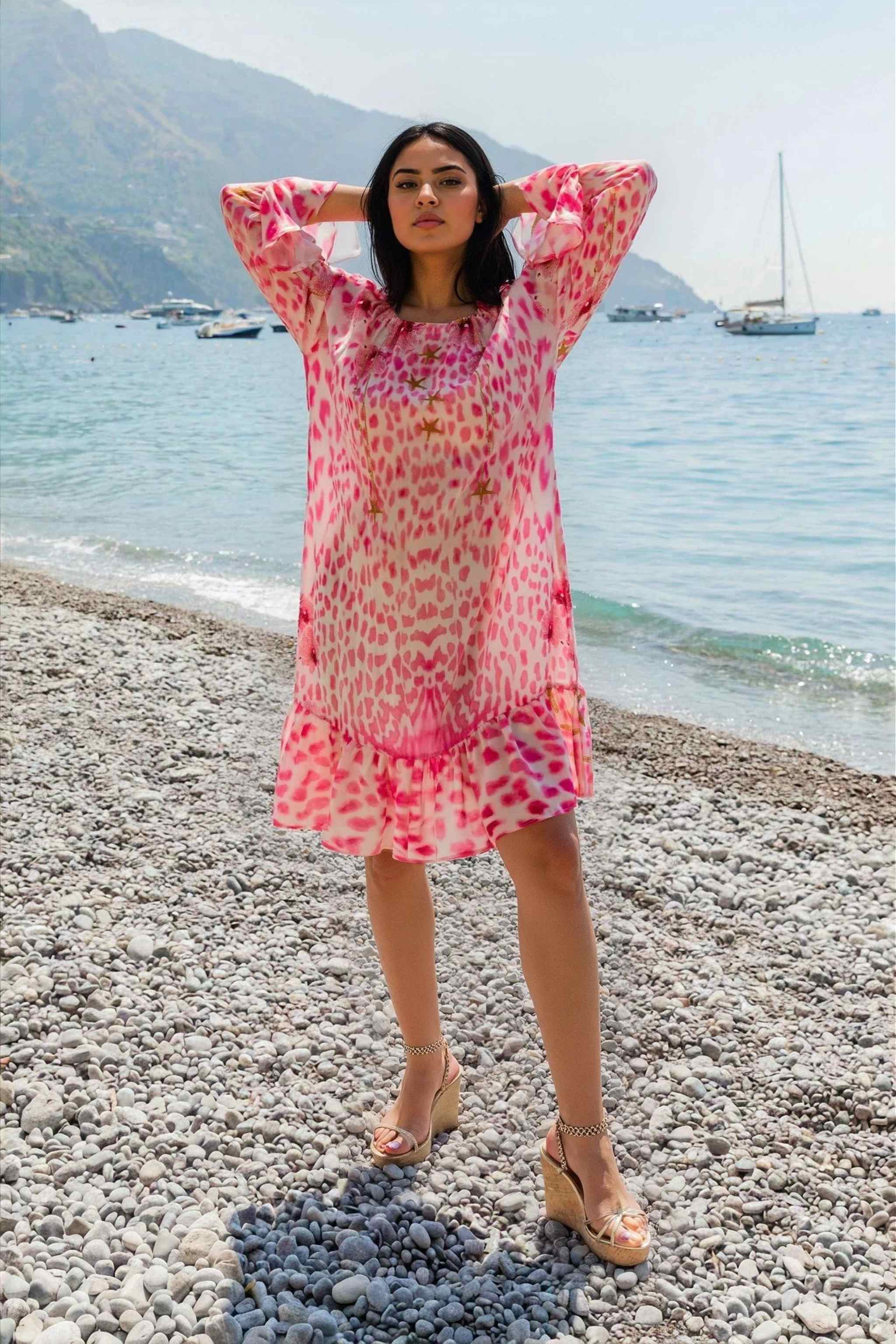 plus size silk resort wear dress to wear on holiday by Lindsey Brown silk resort wear